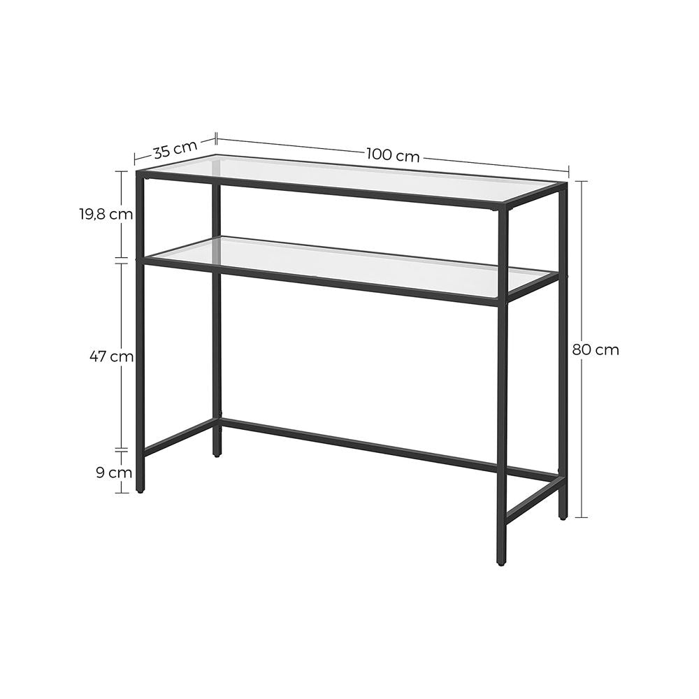 Konzolasztal fém kerettel 2 polccal és biztonsági üveggel 35 X 100 X 80 cm fekete