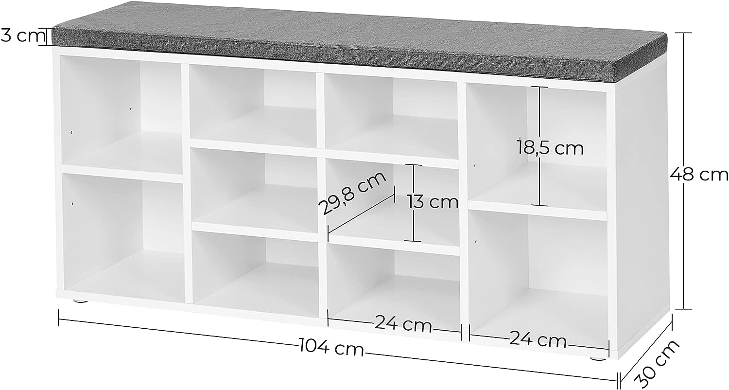 VASAGLE Cipős Pad, 3 Szintes Cipőtartó, 11.8 x 28.7 x 17.7 Cipőpolc Tároló Pad Fém Hálós Polcokkal és Üléssel, Álló Cipőszervező Előszobába, Rusztikus Barna és Fekete