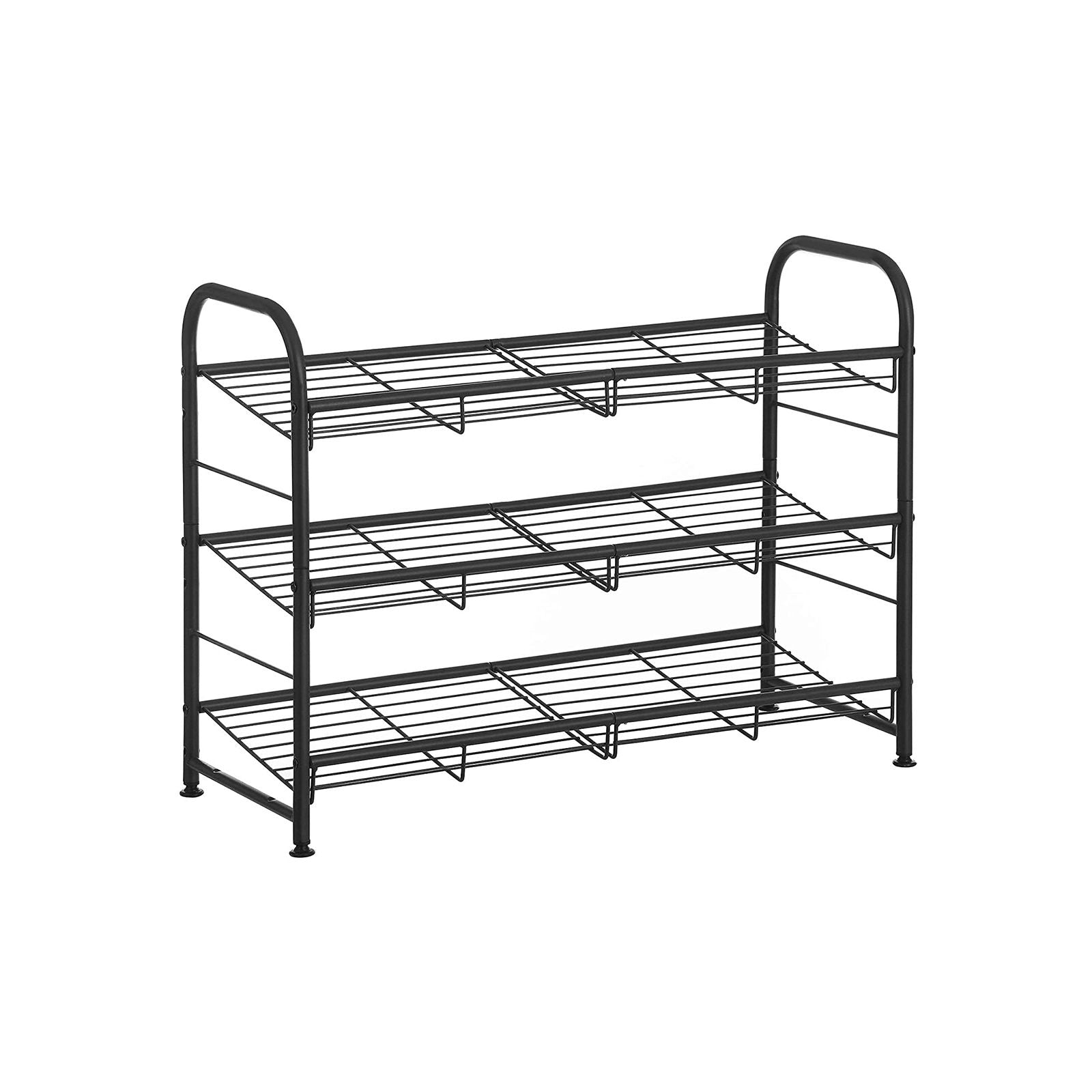 SONGMICS 3-Szintes Cipőtartó, Halmozható Cipő Tároló Szervező, 12 Pár Cipőhöz, Acél, 68.5 x 27.5 x 49.5 cm, Magas Sarkúhoz, Sportcipőhöz, Papucsokhoz, Az Előszobába, Fekete