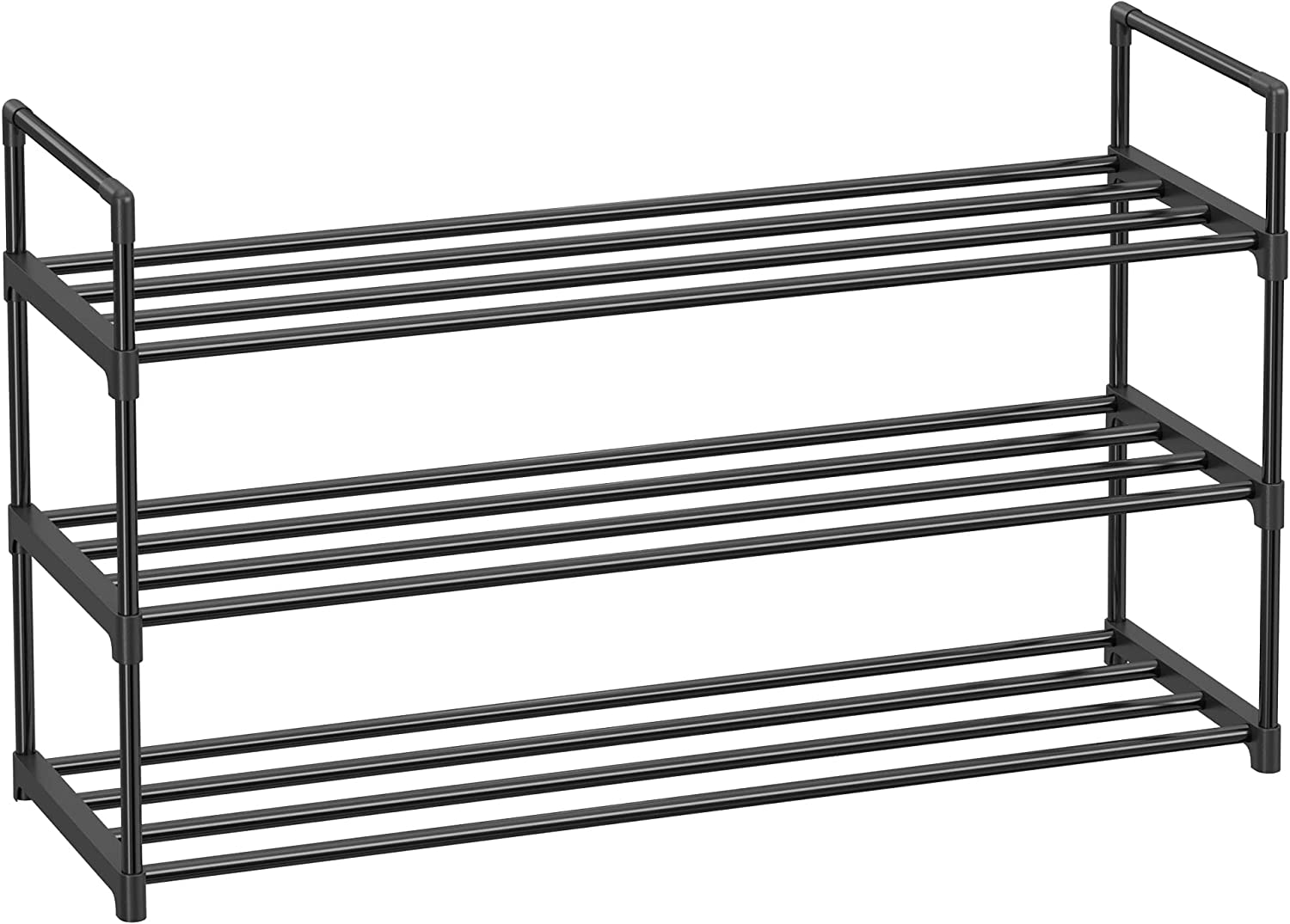 SONGMICS 3-Szintes Cipőtartó, Cipőtároló Szervező, Fém Tároló Állvány, 12-15 Pár Cipőhöz, Halmozható Cipő Polc, Előszobához, Nappalihoz, Hálószobához, Ruhatárba, 30 x 92 x 54 cm, Fekete