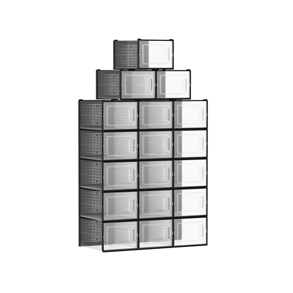 SONGMICS  Cipős dobozok 18 db-os csomag összecsukható és egymásra rakható 46-os méretig átlátszó fekete
