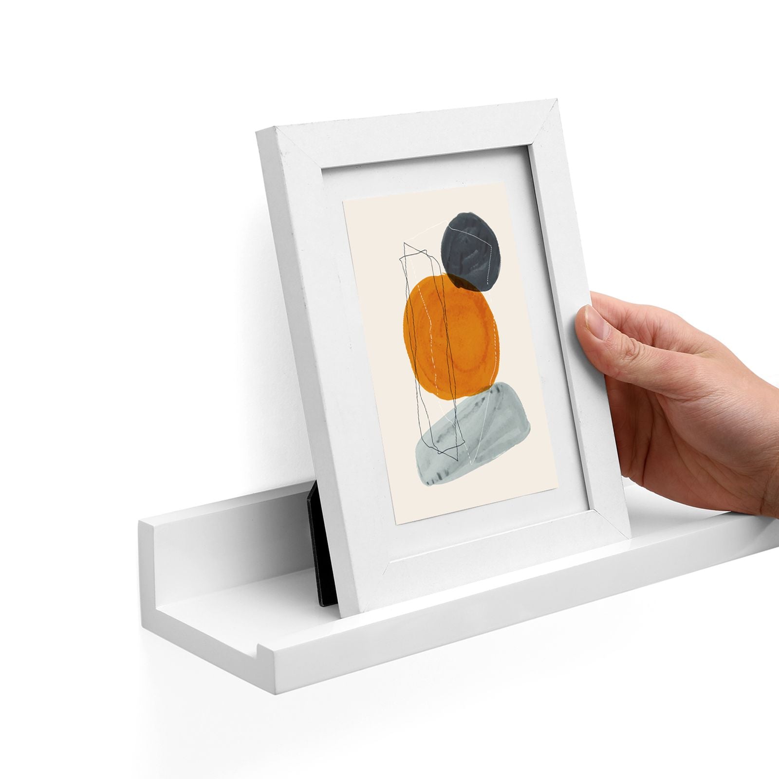 SONGMICS Lebegő Polc Szett 2 db, Falipolc Lépcső Magasfényű Kivitelben, 80 x 10 cm, Képkeretekhez és Könyvekhez, Nappali, Folyosó, Hálószoba, Fürdőszoba, Konyha, Iroda, Fehér Színben