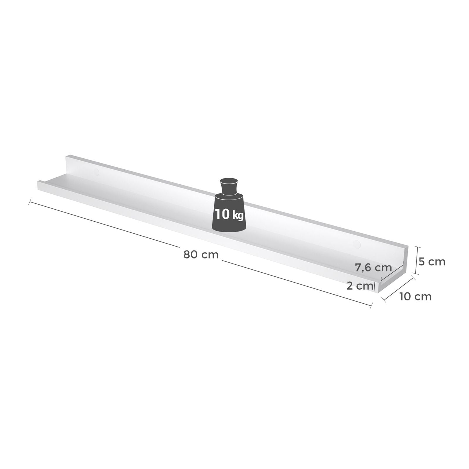 SONGMICS Lebegő Polc Szett 2 db, Falipolc Lépcső Magasfényű Kivitelben, 80 x 10 cm, Képkeretekhez és Könyvekhez, Nappali, Folyosó, Hálószoba, Fürdőszoba, Konyha, Iroda, Fehér Színben