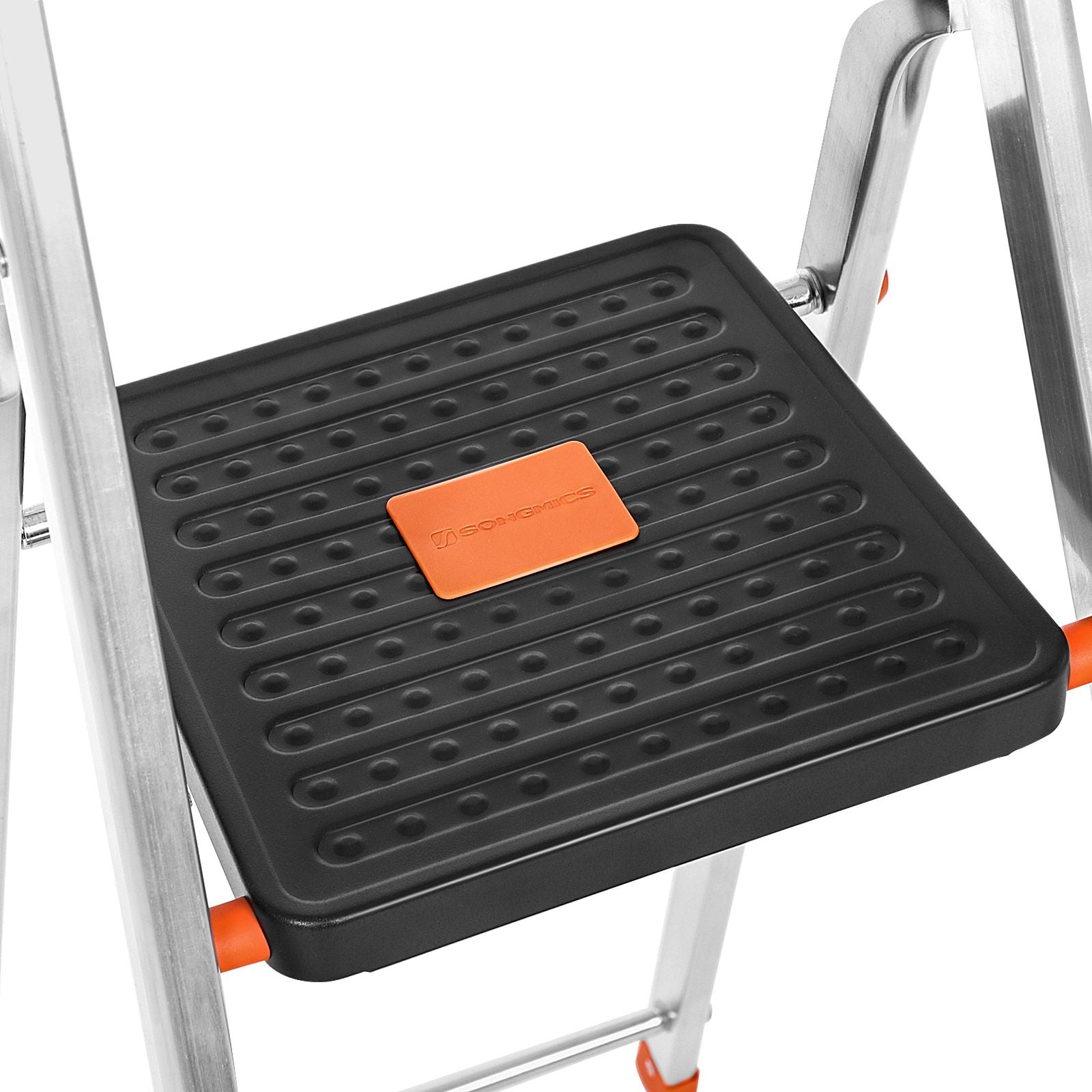 SONGMICS 4 Lépcsős Fellépő, Alumínium Létra 12 cm széles lépcsőkkel, Összecsukható Létra Csúszásgátló lábakkal, Maximális statikus terhelés 150 kg, TÜV Rheinland teszt, GS EN131 tanúsítással, Fekete színben,