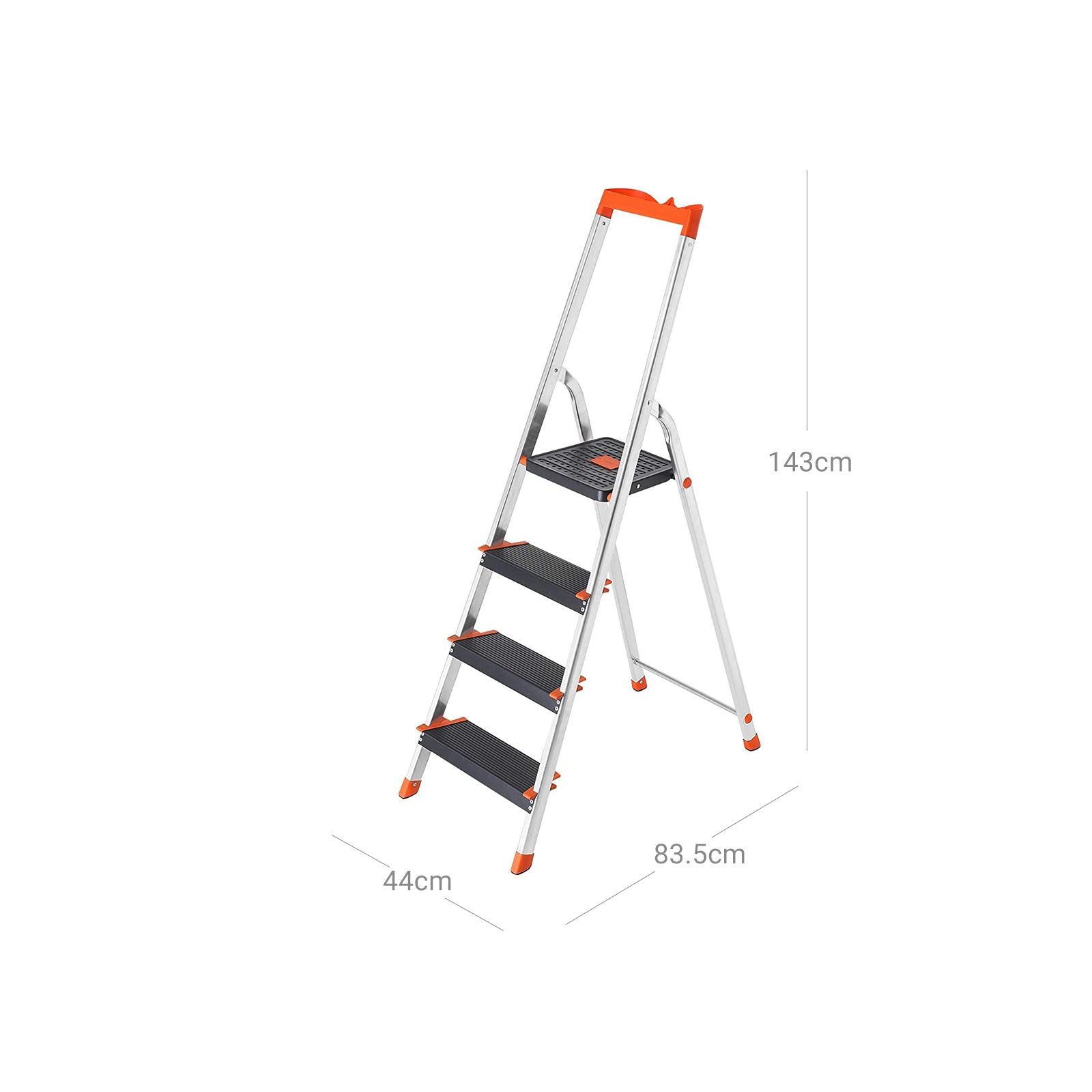 SONGMICS 4 Lépcsős Fellépő, Alumínium Létra 12 cm széles lépcsőkkel, Összecsukható Létra Csúszásgátló lábakkal, Maximális statikus terhelés 150 kg, TÜV Rheinland teszt, GS EN131 tanúsítással, Fekete színben,