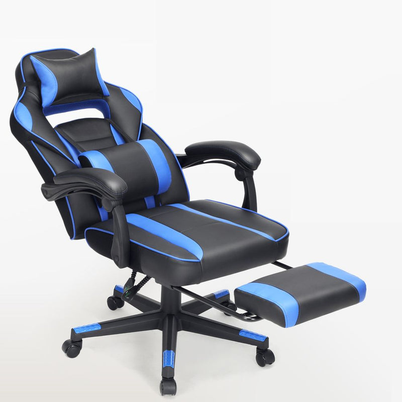 Songmics gaming szék fej- és lábtámlával fekete/kék