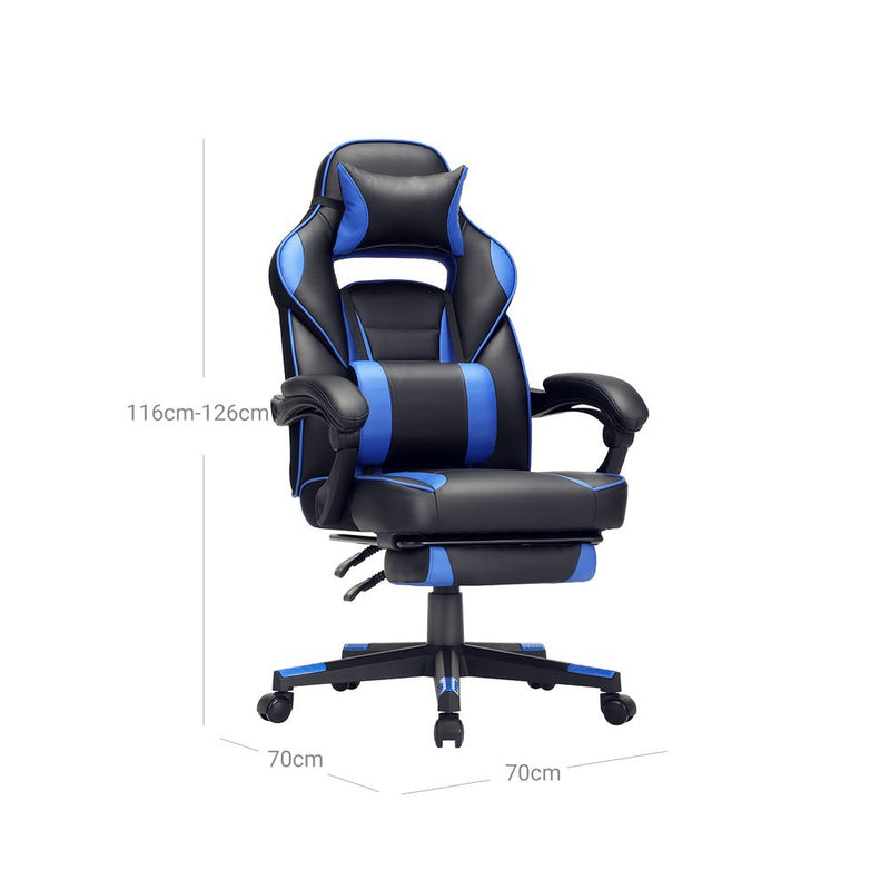 Songmics gaming szék fej- és lábtámlával fekete/kék
