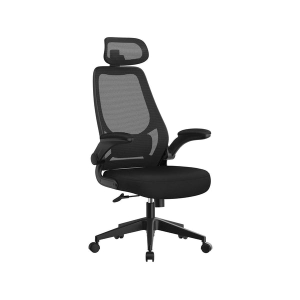 SONGMICS irodai szék, számítógépes szék, ergonomikus szék, állítható kartámasz és fejtámla, billenő funkció, légáteresztő háló, állítható magasságú, fekete