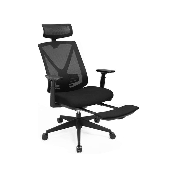 SONGMICS  Ergonomikus irodai szék lábtartóval, Asztalszék deréktámasszal, állítható fejtámla és kartámasz, magasságállítás és billenő funkció, maximális terhelés 150 kg, fekete