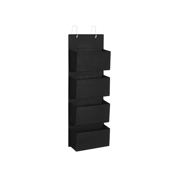 SONGMICS ajtó feletti tároló 4 zsebbel, fali tárolórendszerrel, praktikus és tágas, gyerekszobába, irodába, hálószobába, 33,5 x 12 x 100 cm, fekete