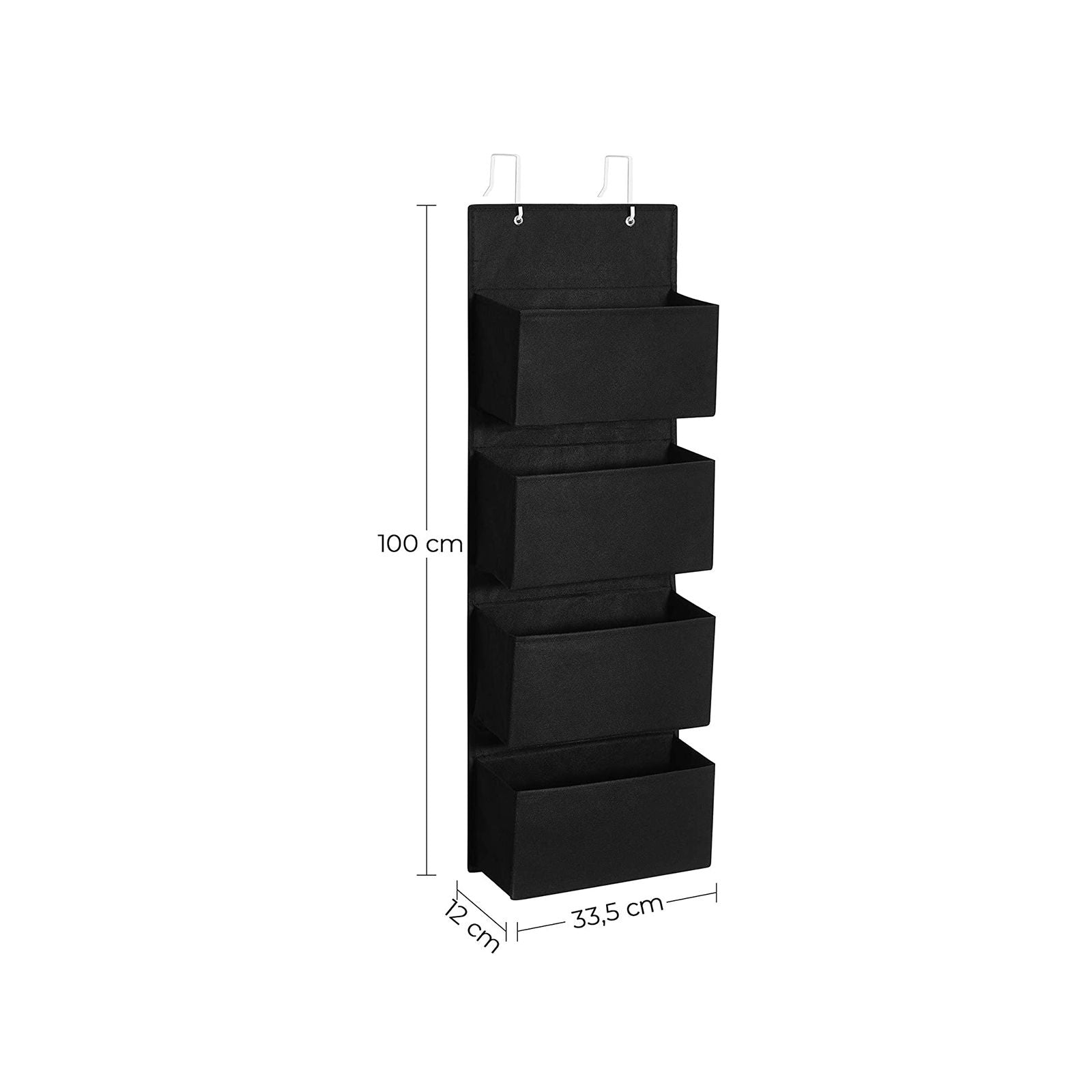 SONGMICS ajtó feletti tároló 4 zsebbel, fali tárolórendszerrel, praktikus és tágas, gyerekszobába, irodába, hálószobába, 33,5 x 12 x 100 cm, fekete