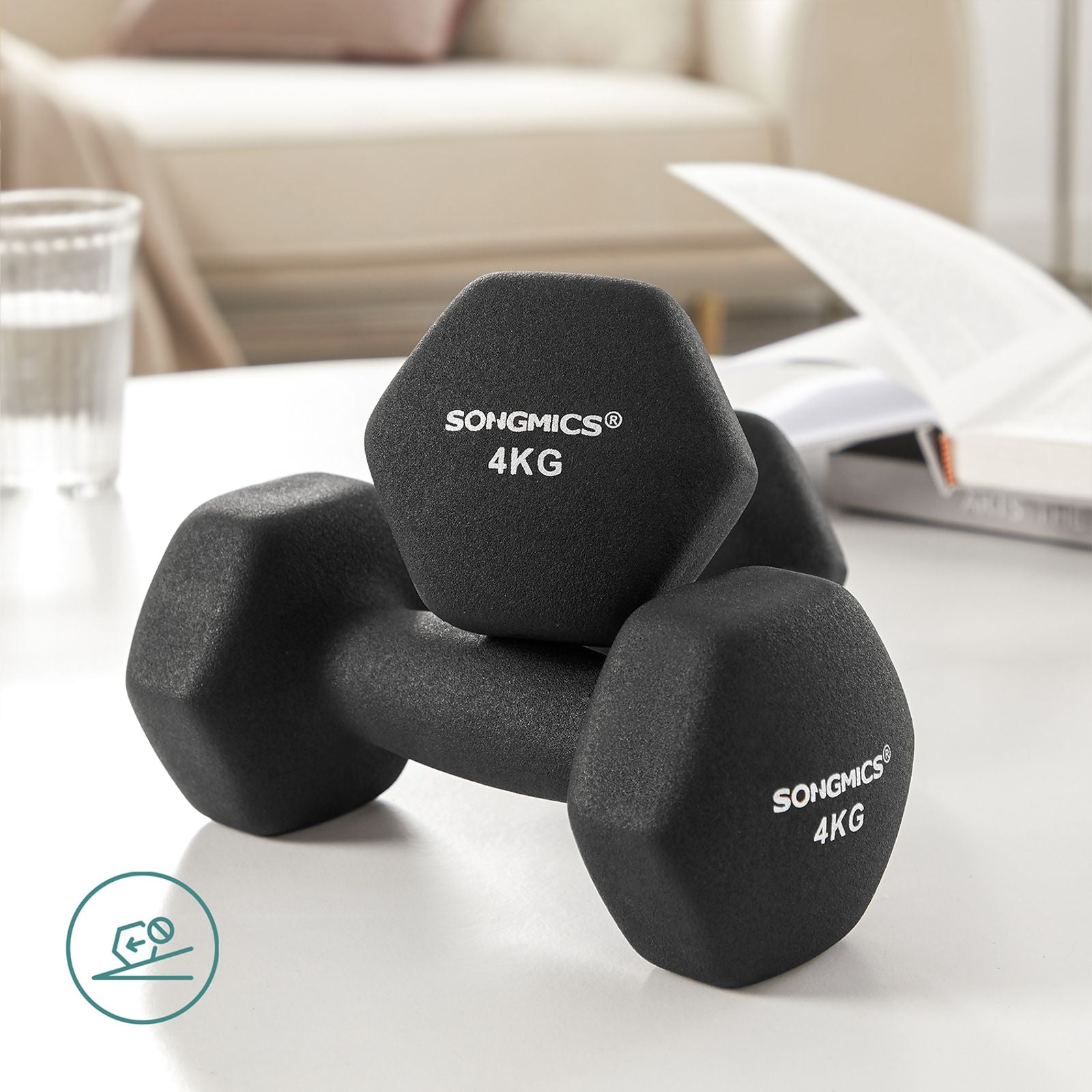 SONGMICS 2 db-os súlyzókészlet, 2 x 4 kg, neoprén borítású kézi súlyzók, csúszásmentes markolat, fitnesz edzések, fekete