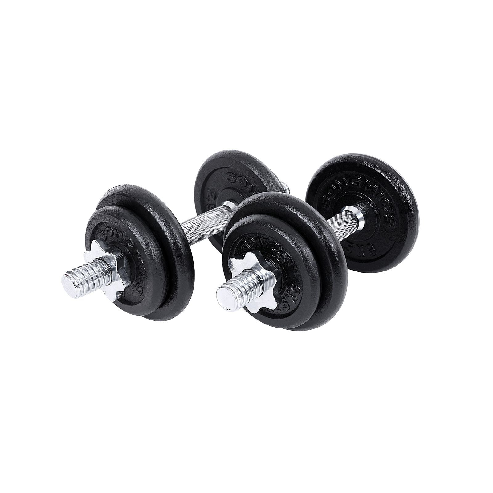 SONGMICS szett 2 db öntöttvas súlyzó, 2 x 20 kg-os súlytányérok, Férfi, Női edzéshez állítható, Acél markolat, Fitness edzés, Súlyemelés, Otthoni edzés, Fekete