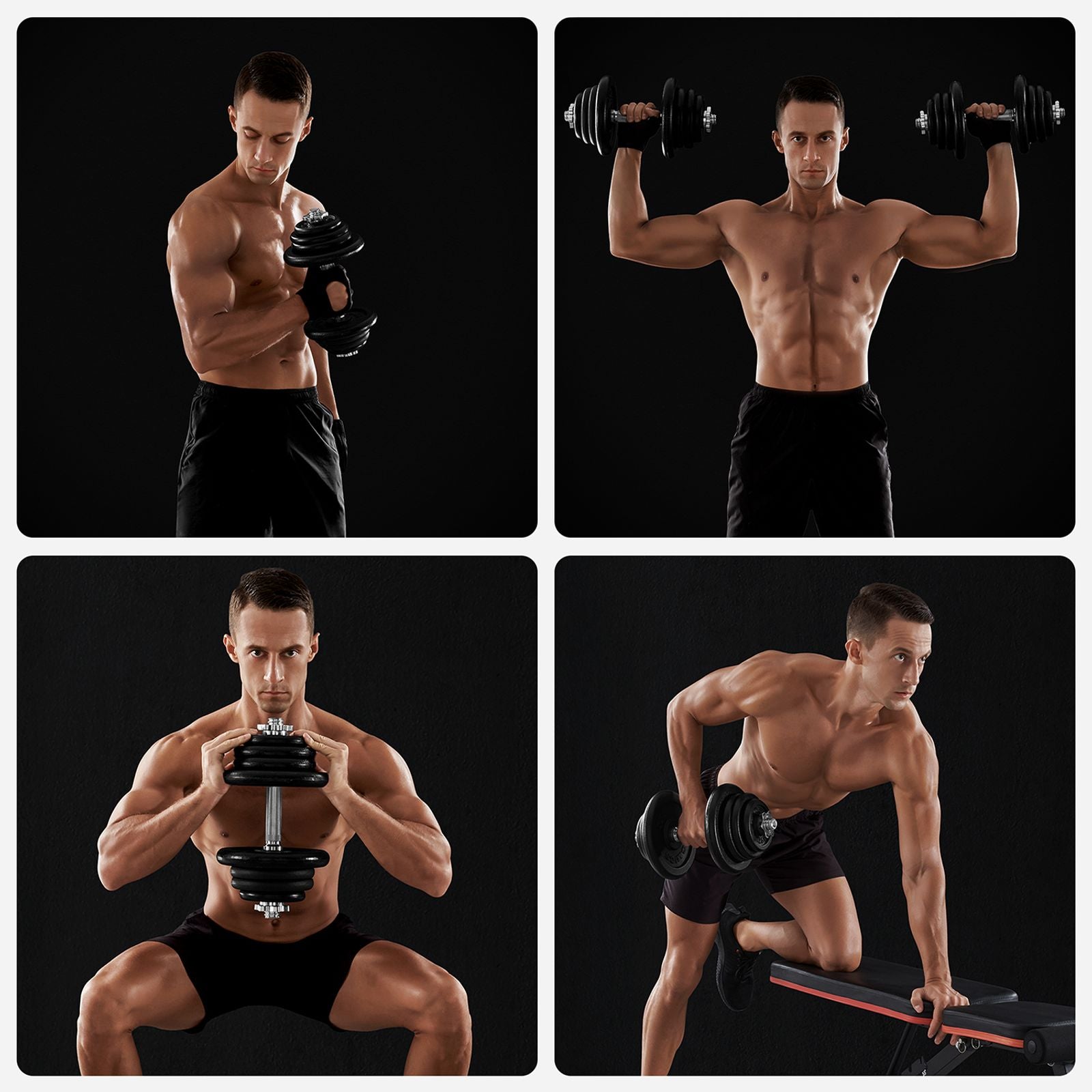 SONGMICS szett 2 db öntöttvas súlyzó, 2 x 25 kg-os súlytányérok, Férfi, Női edzéshez állítható, Acél markolat, Fitness edzés, Súlyemelés, Otthoni edzés, Fekete