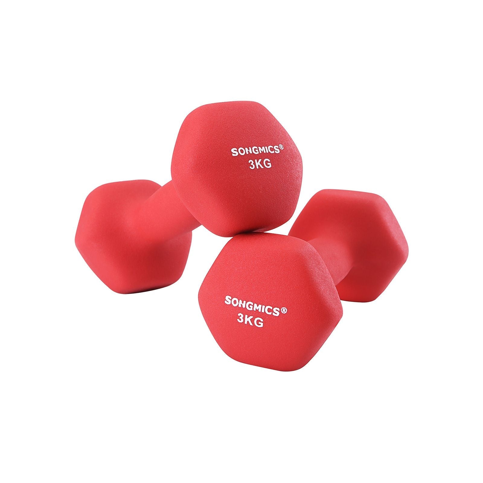 SONGMICS 2 db-os súlyzókészlet, 2 x 3 kg csúszásmentes neoprén bevonatú kézi súlyzó matt felülettel, otthoni edzés, fitnesz gyakorlat, piros