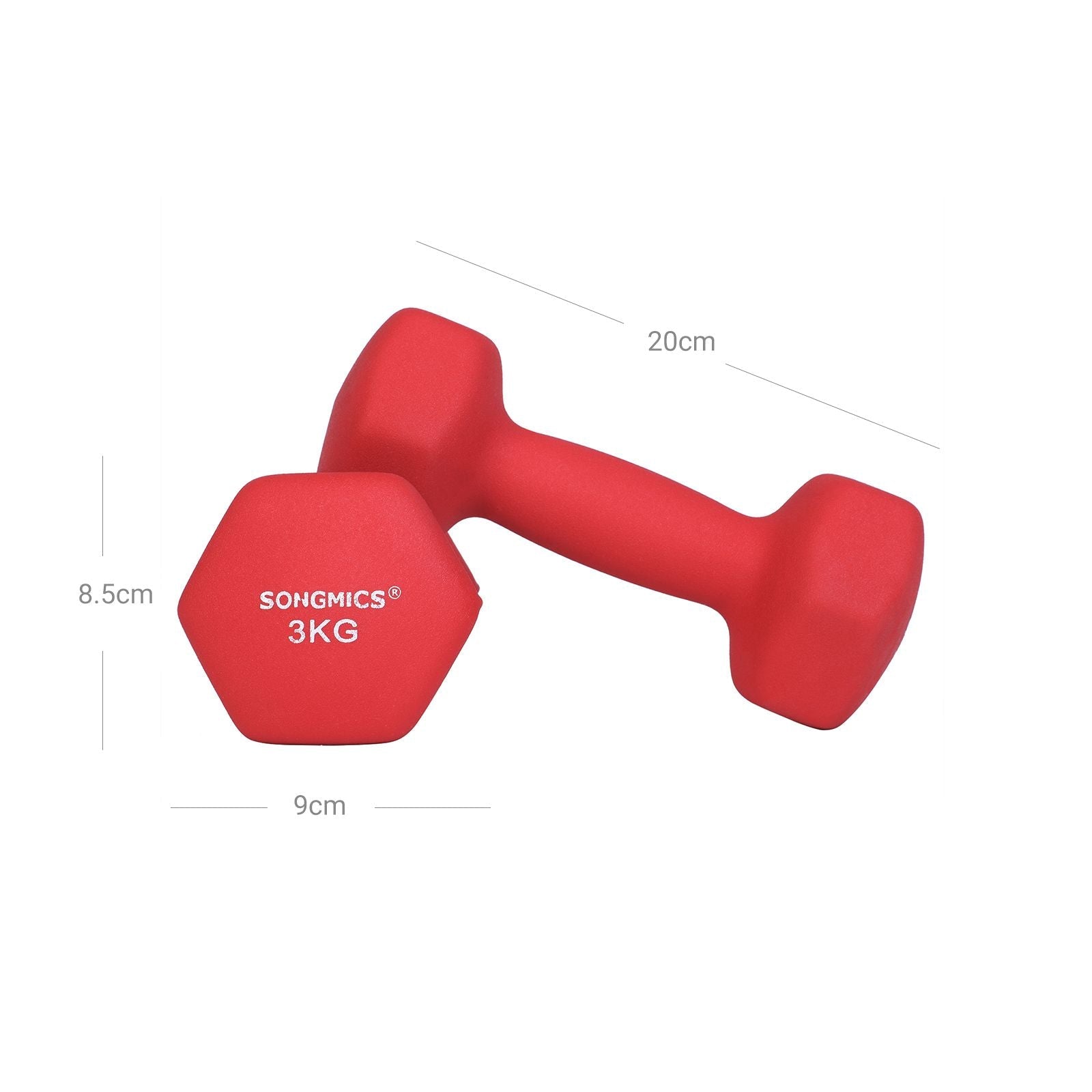 SONGMICS 2 db-os súlyzókészlet, 2 x 3 kg csúszásmentes neoprén bevonatú kézi súlyzó matt felülettel, otthoni edzés, fitnesz gyakorlat, piros