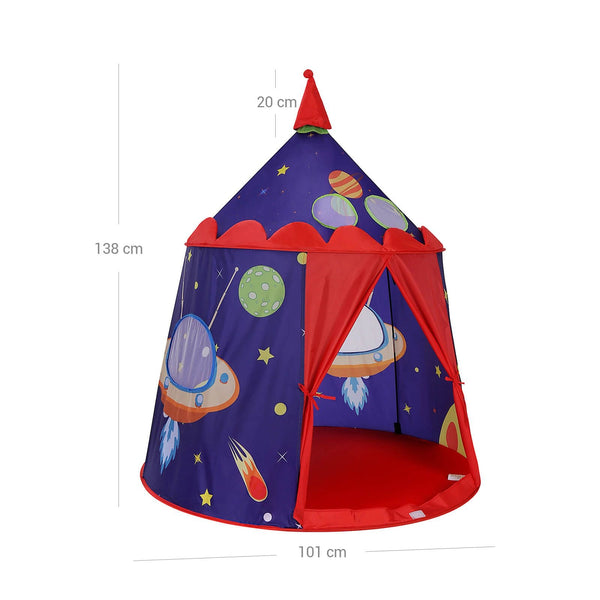 SONGMICS Herceg Kastélyjáték sátor fiúknak és kisgyerekeknek, beltéri és kültéri játszóház, hordozható összecsukható játszósátor táskával, EN71 tanúsított, Kék