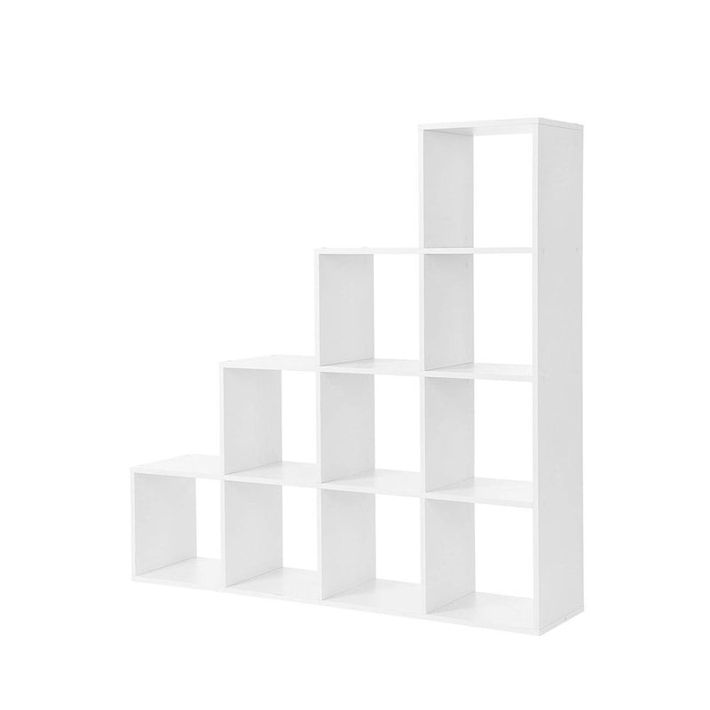Vasagle lépcsős 10 rekeszes könyvespolc fehér 129,5 x 29 x 129,5 cm
