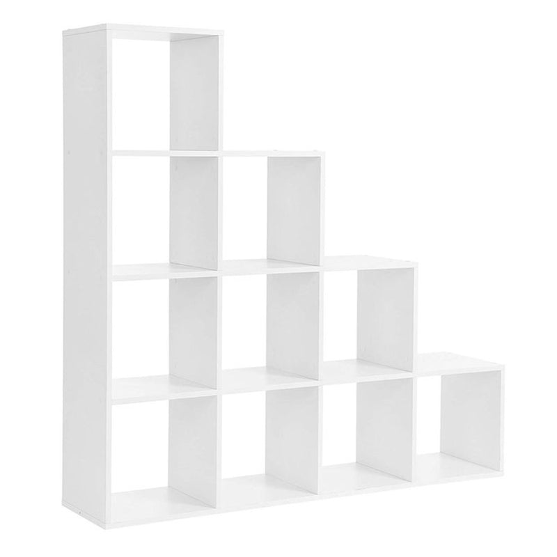Vasagle lépcsős 10 rekeszes könyvespolc fehér 129,5 x 29 x 129,5 cm