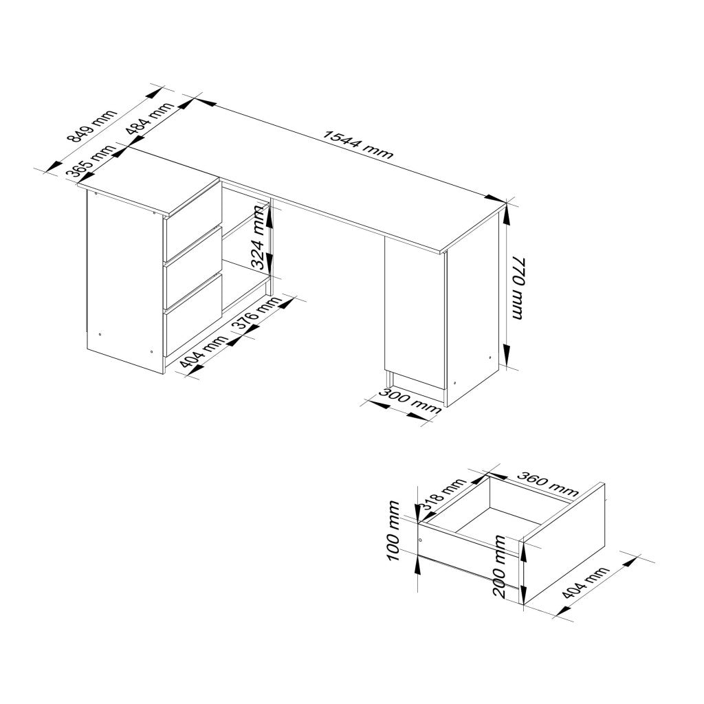 Sarok íróasztal 4 tárolóval fehér b20 155 cm model 1