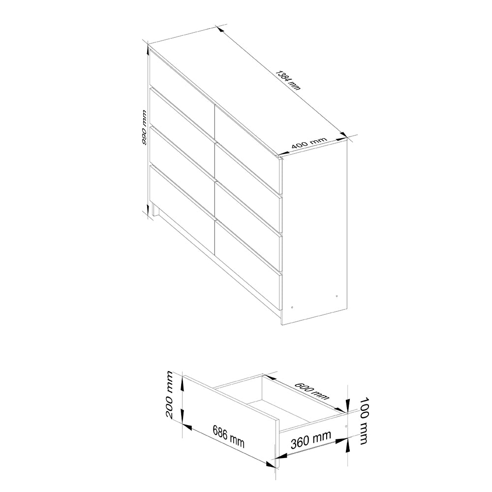 Komód 8 fiókkal 138 x 40 x 99 cm sonoma