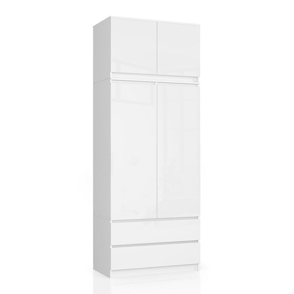 Ruhás szekrény bővítéssel 4 ajtóval 2 fiókkal 90 x 234 x 51 cm v2 fényes fehér