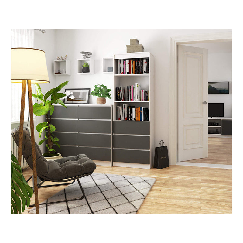 Könyves szekrény 3 ajtóval 3 fiókkal 60 x 180 x 35 cm fehér fekete