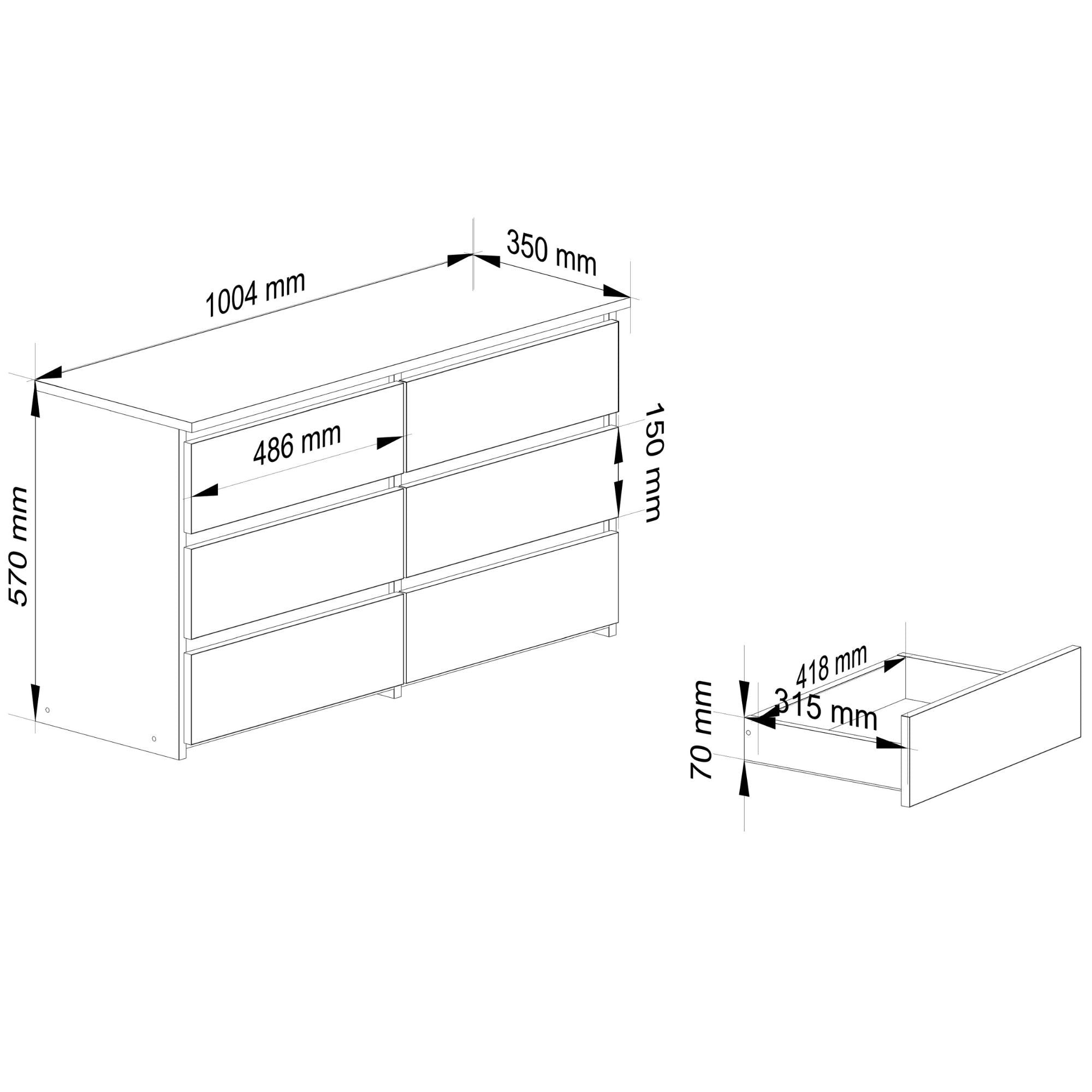 CL100 komód 6 fiókkal 57 x 100 x 35 cm fehér - antracit