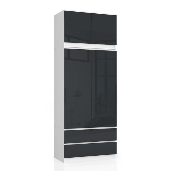 Ruhás szekrény bővítéssel 4 ajtóval 2 fiókkal 90 x 234 x 51 cm fehér fekete