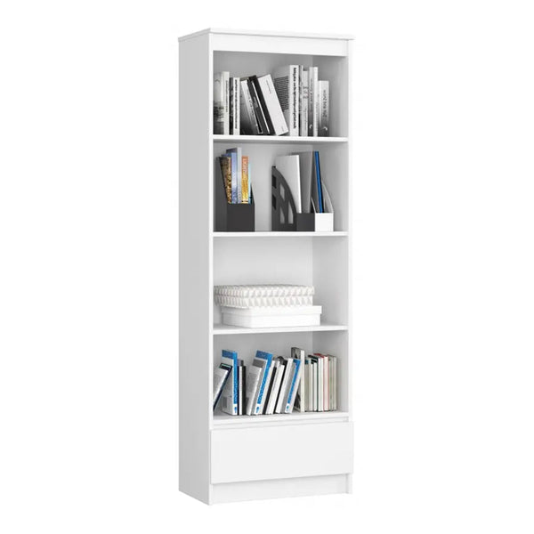 Könyves szekrény 4 polccal 1 fiókkal 60 x 180 x 35 cm fehér