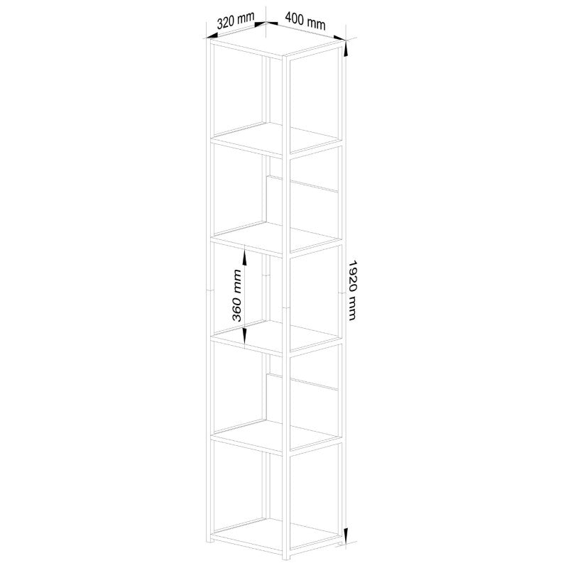 Loft fém polc 6 polccsal 40 cm, fekete - sonoma tölgyfa, 192 x 40 x 32 cm