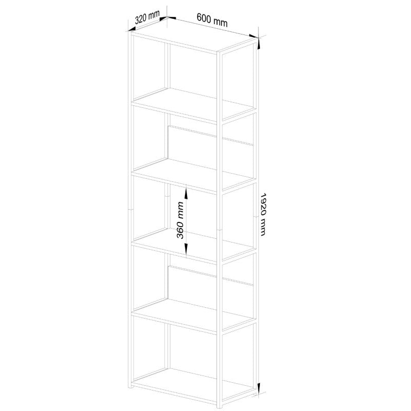 Loft 60 cm 6 polcos fém polc, fekete - sonoma tölgyfa, 192 x 60 x 32 cm