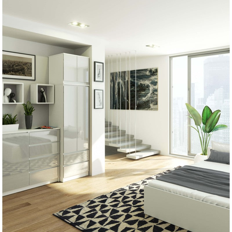 Ruhás szekrény bővítővel 4 ajtóval és 2 fiókkal fehér fényes szürke 60 x 234 x 51 cm