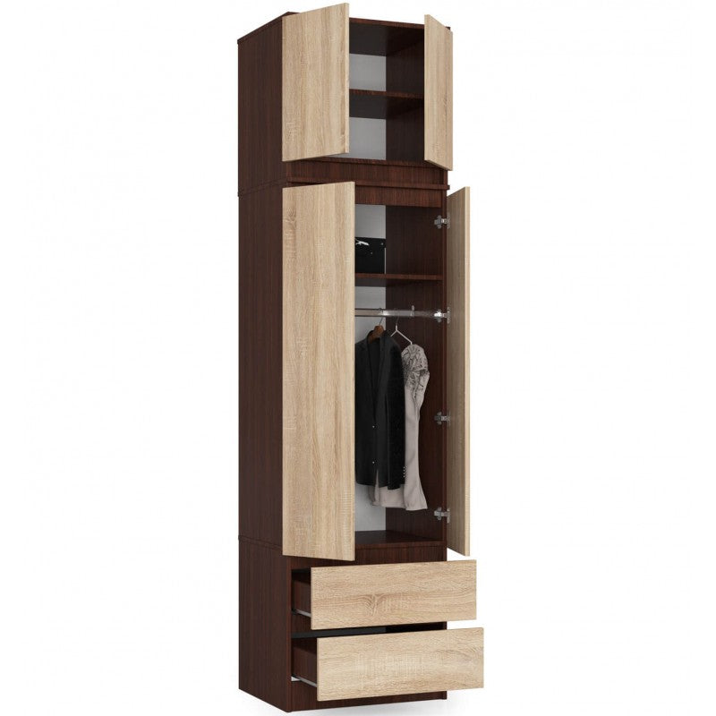 Ruhás szekrény extra felső résszel 4 ajtóval 2 fiókkal wenge sonoma tölgy 60 x 234 x 51 cm
