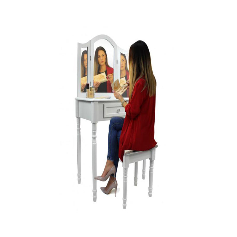 Sminkasztal 3 tükörrel és székkel 75 x 40 x 78 - 138 cm