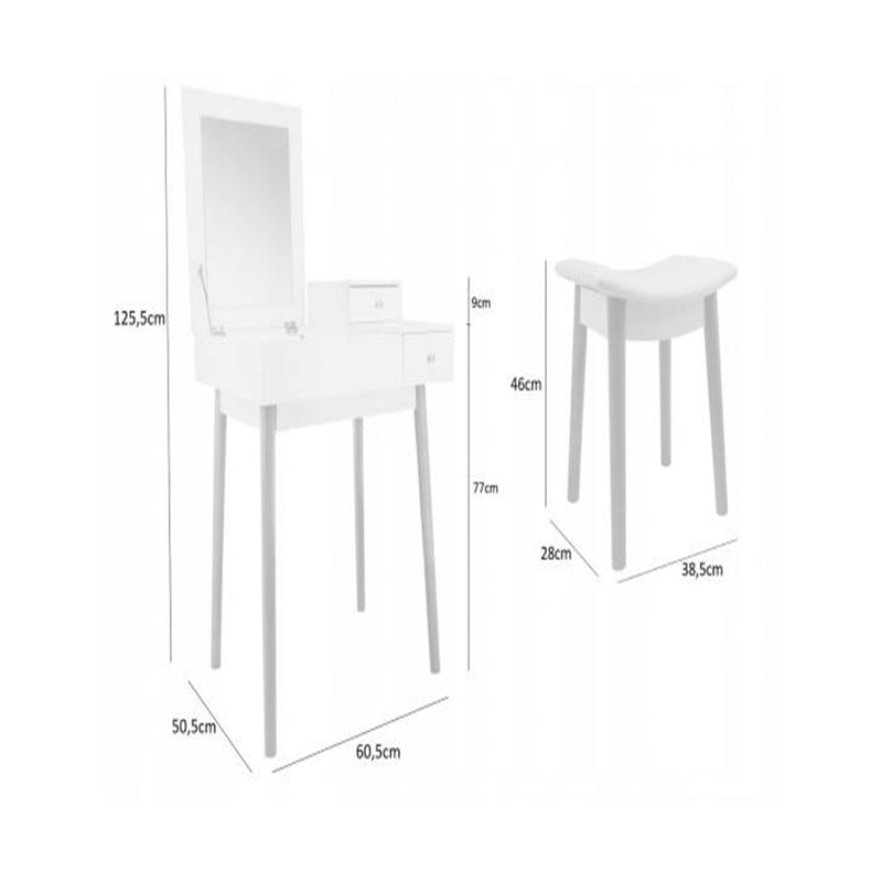 Retró fehér sminkasztal tükörrel és székkel 60 x 50 x 86 cm