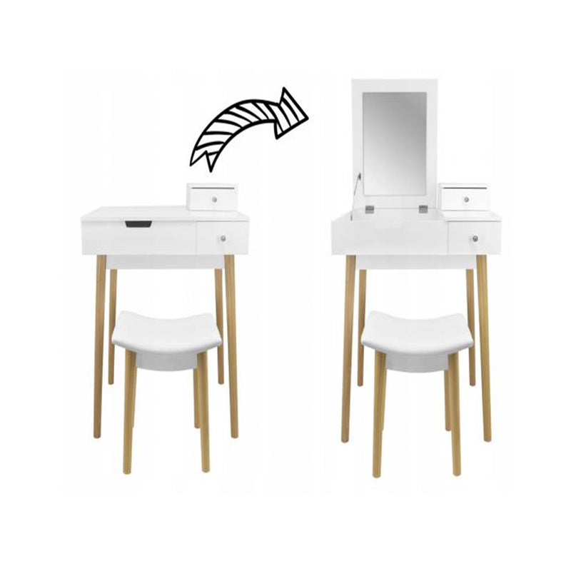 Retró fehér sminkasztal tükörrel és székkel 60 x 50 x 86 cm