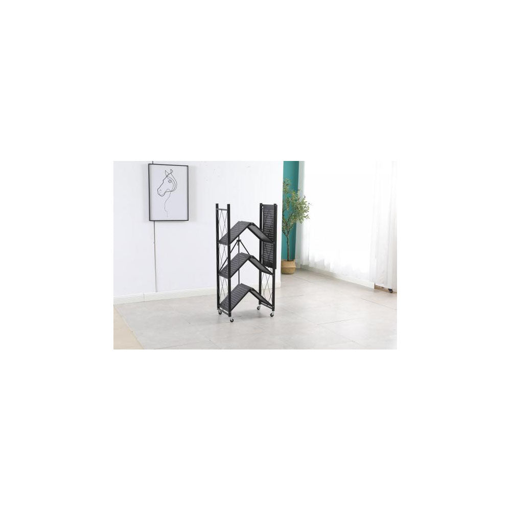 Összecsukható fekete fém polc rendszer 4 polc 127 x 72 x 34 cm