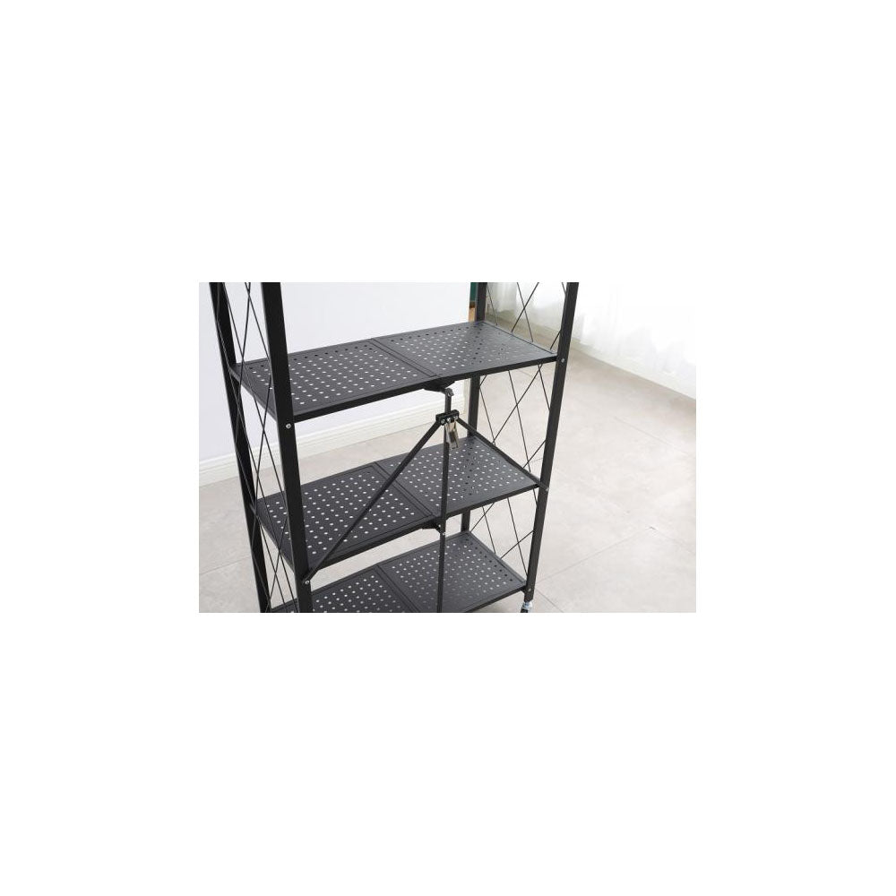Összecsukható fekete fém polc rendszer 4 polc 127 x 72 x 34 cm