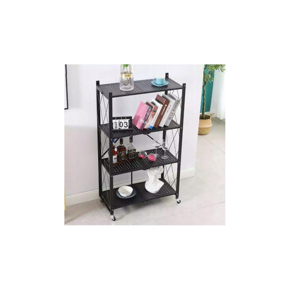 Összecsukható fekete fém polc rendszer 4 polc 127 x 72 x 34 cm