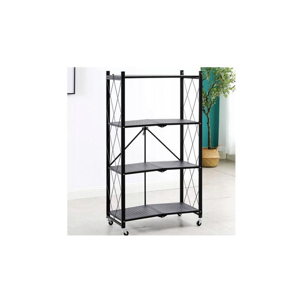 Összecsukható fekete fém polc rendszer 4 polc 127 x 72 x 34 cm