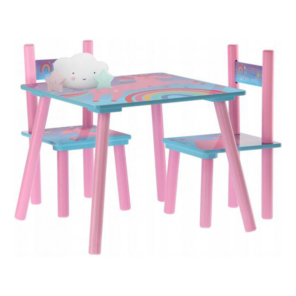 Unikornis mintás asztal 2 székkel gyerekeknek