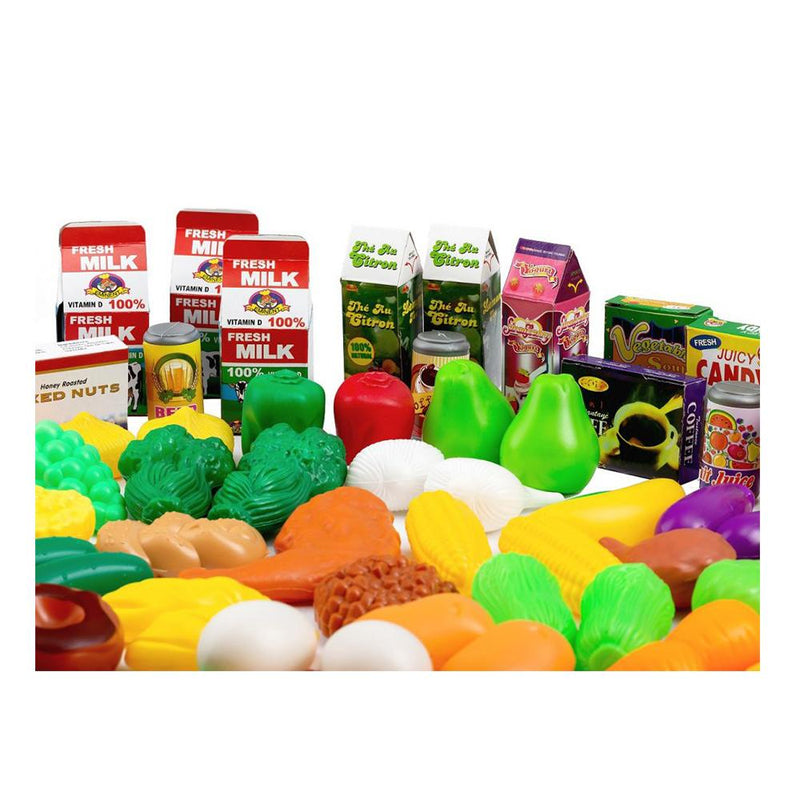 Műanyag élelmiszer zöldség gyümölcs készlet játékkonyhához 120 db