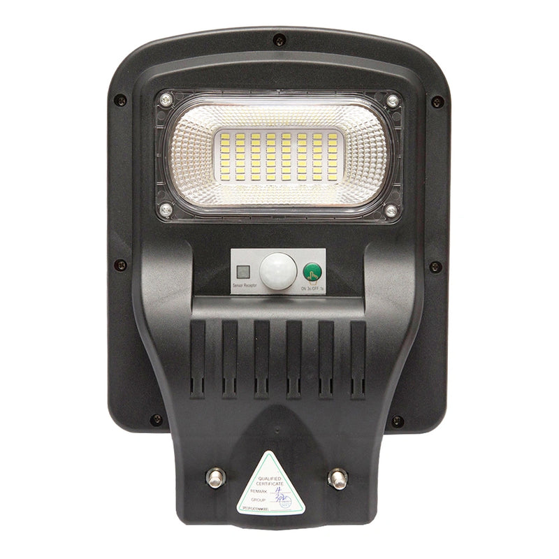 LED lámpa oszloprögzítéssel utcai világításhoz napelemmel, mozgásérzékelővel és távirányítóval 50W 6500K