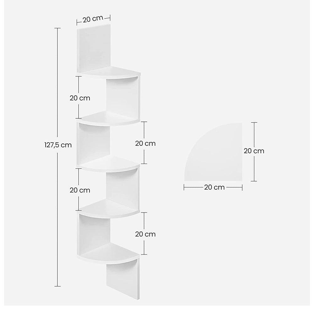 Vasagle sarokpolc 5 fehér polccal