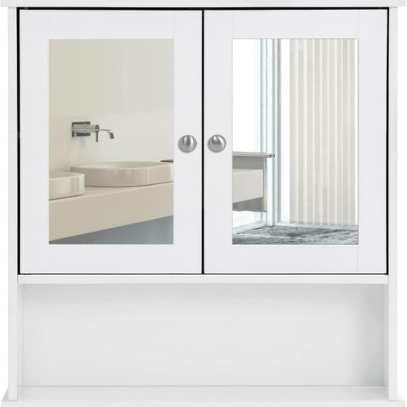 Fürdőszoba szekrény tükörrel 2 ajtós fehér, 56x13x58 cm