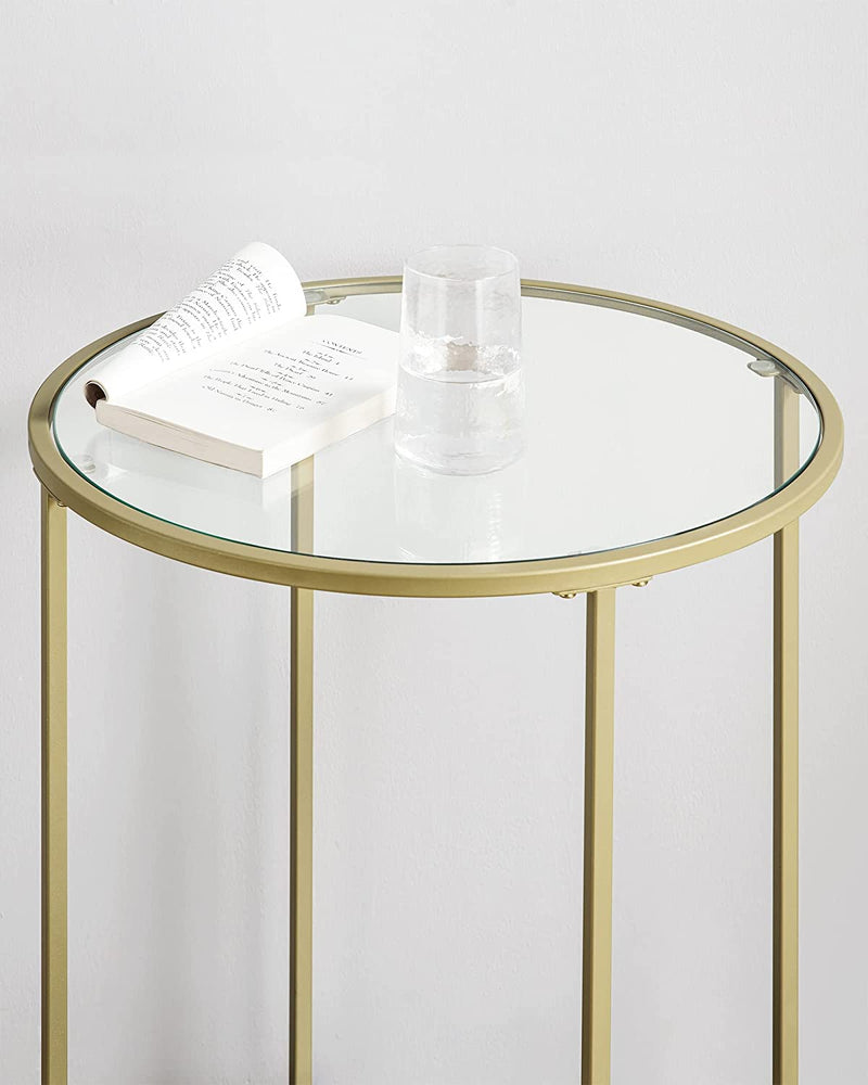 Vasagle kerek asztal, fém kerettel és üveglappal 50 x 50 x 55 cm gold arany