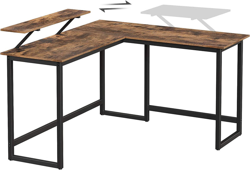 Sarok számítógépes asztal fém kerettel és barna tömörfa lappal 140 x 130 x 76 cm