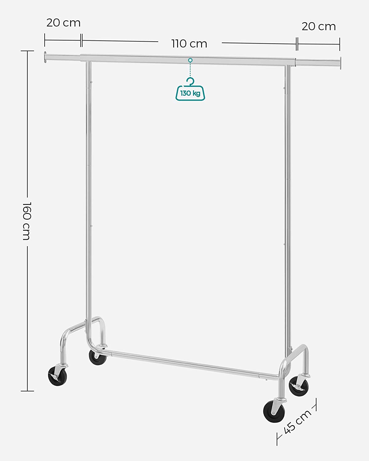 Mobil ruhaállvány 130kg krómozott