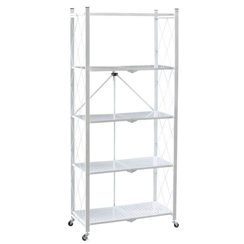 Fém összecsukható polcrendszer fehér 5 polccal 163 x 72 x 34 cm